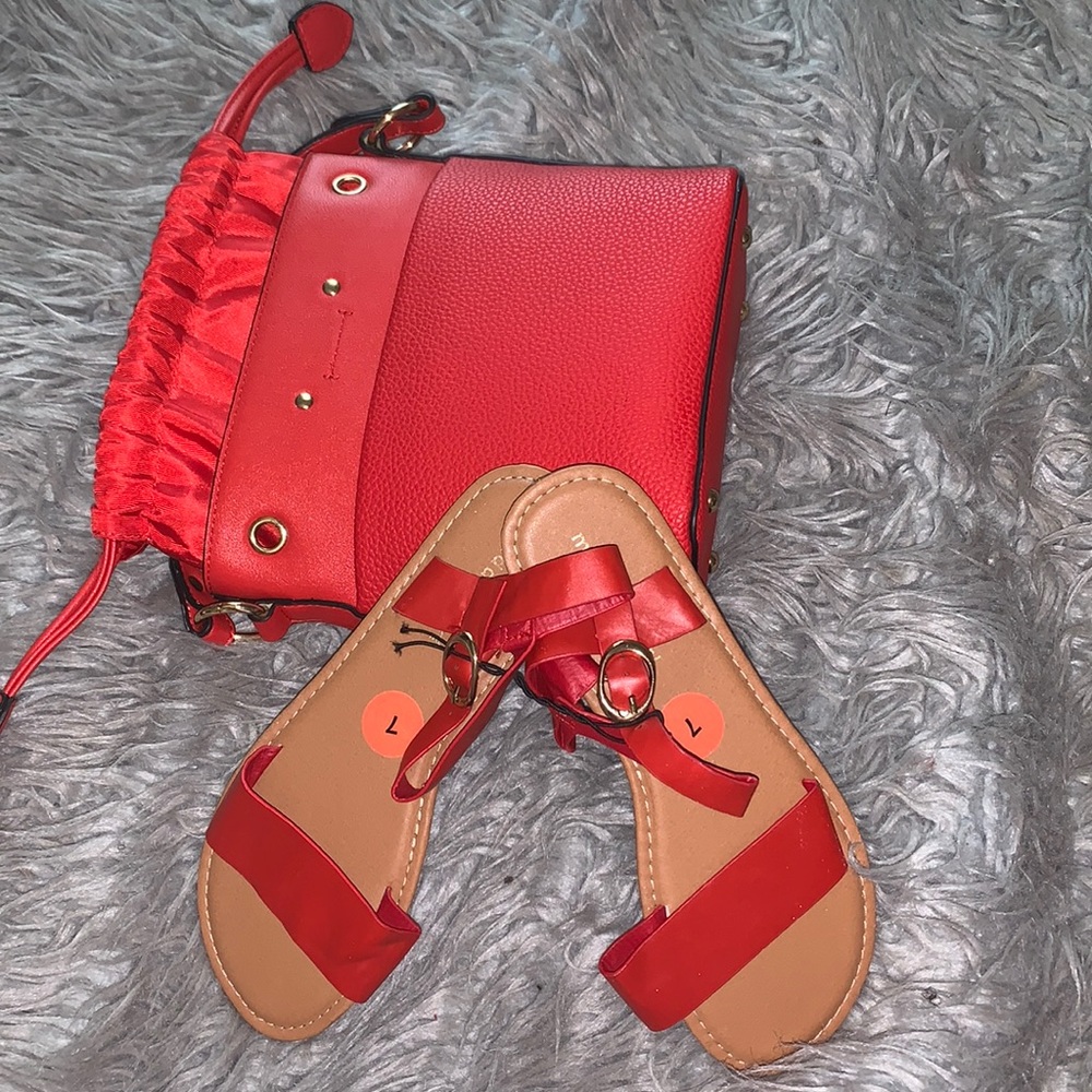 Fire Red Handbag With Matching Sandals